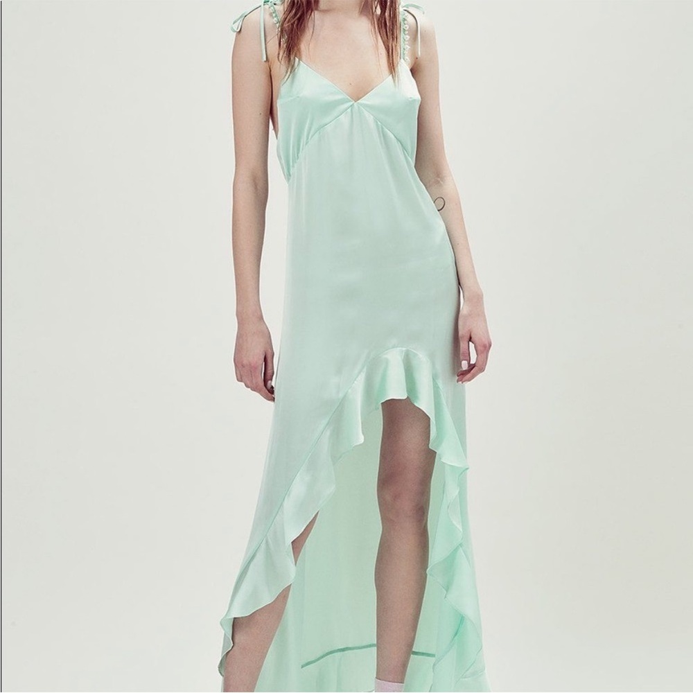 For love & Lemons Lady Luck Pearl embellished Slip Maxi Ruffles Dress S
